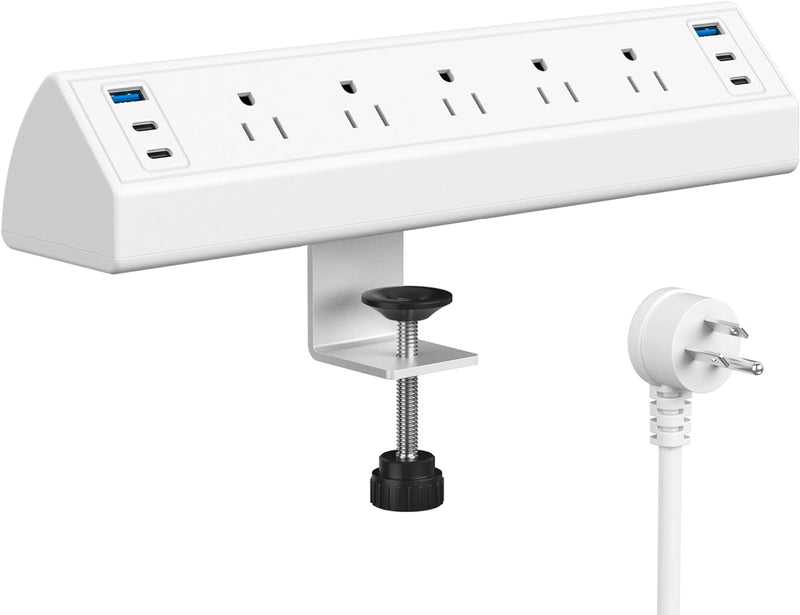 Desk Clamp Power Strip USB C,40W Total Fast Charging Station,4 PD 20W USB C Ports,Nightstand Edge Mount Power Strip with 6 USB Ports 5 AC Outlets Surge Protector,6Ft Cord,Fit 1.6" Tabletop Edge