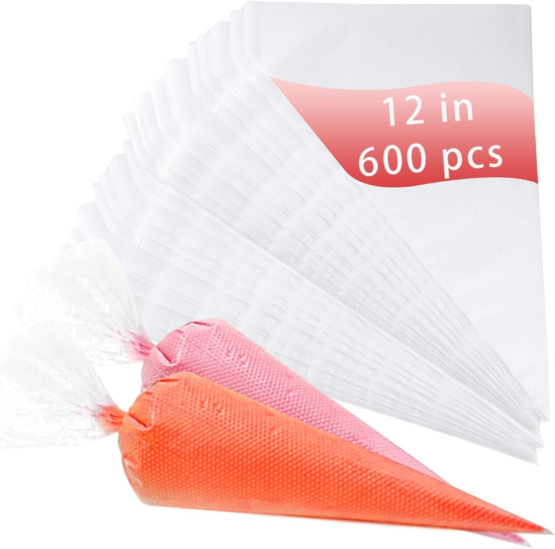 600 PCS Piping Bags, 12 Inches Pastry Icing and Cookie Bags, Tipless Piping Bags for Royal Icing, Thicken Non-Slip and anti Burst Cake Cookie Decorating Supplies