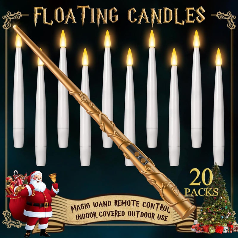 Floating Candles with Wand 10Pcs - Halloween Decorations Magic Hanging Candles Flickering Warm Light LED Flameless Candles with Remote, Christmas Lights for Window Home Bedroom Birthday Party Decor