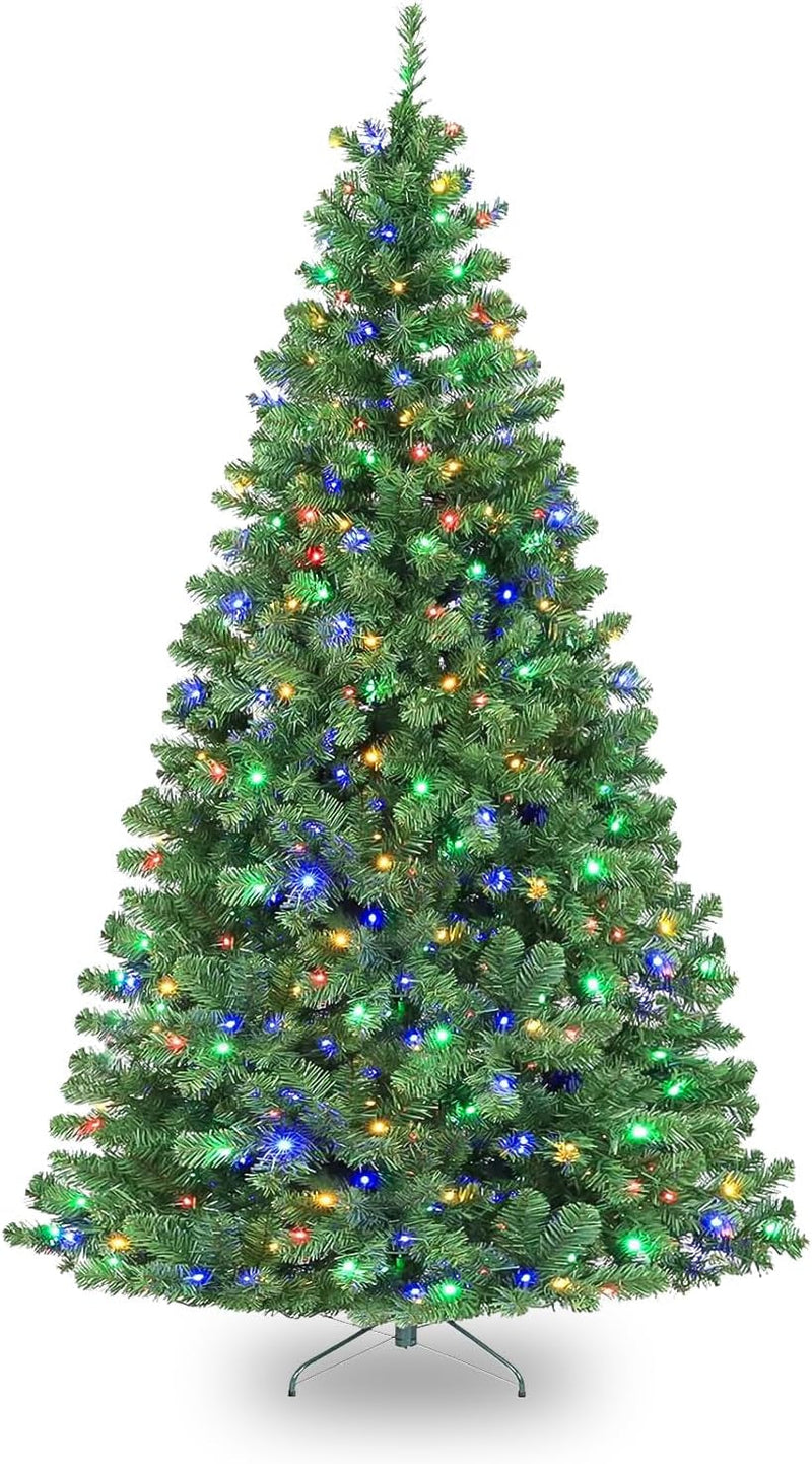 6Ft Prelit Christmas Tree, Artificial Chrismas Tree with 300 Multicolor LED Lights, Easy Assembly with Metal Stand and Hinged Branches, 551 PVC Branch Tips, 10 Color Modes