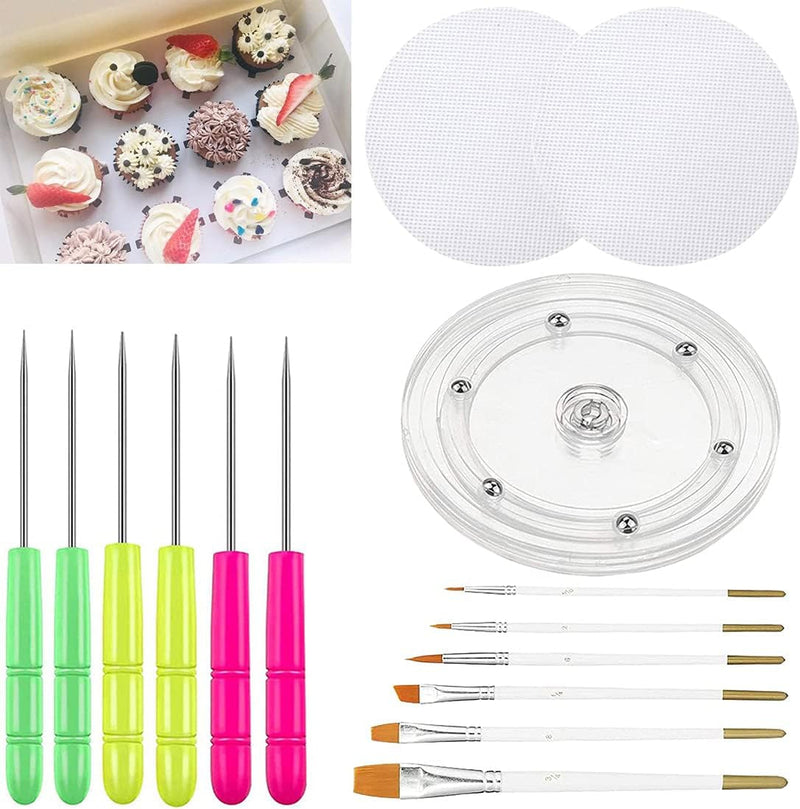 Cookie Decorating Kit Cookie Decorating Supplies with 1 Acrylic Cookie Turntable, 6 Cookie Fondant Brushes 6 Cookie Scribe Needle Royal Icing Tools Cookie Turntable Decorating