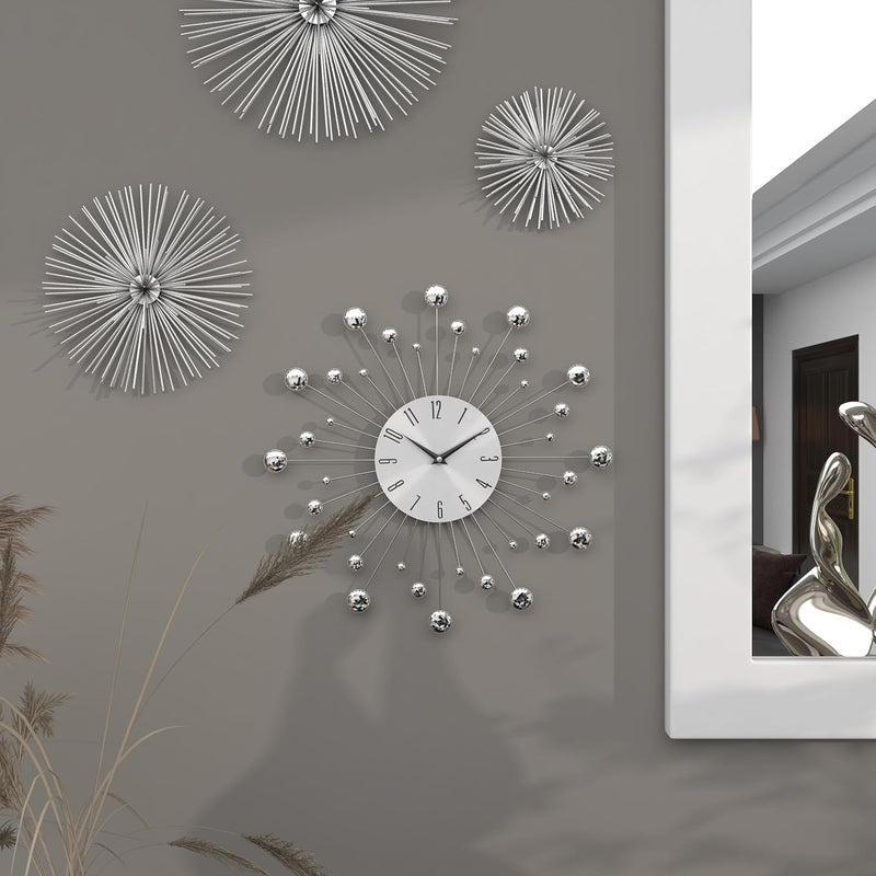 Deco 79 Metal Starburst Decorative Wall Clock Wall Clock for Home with Crystal Accents, Wall Clock for Room 15" X 2" X 15", Silver