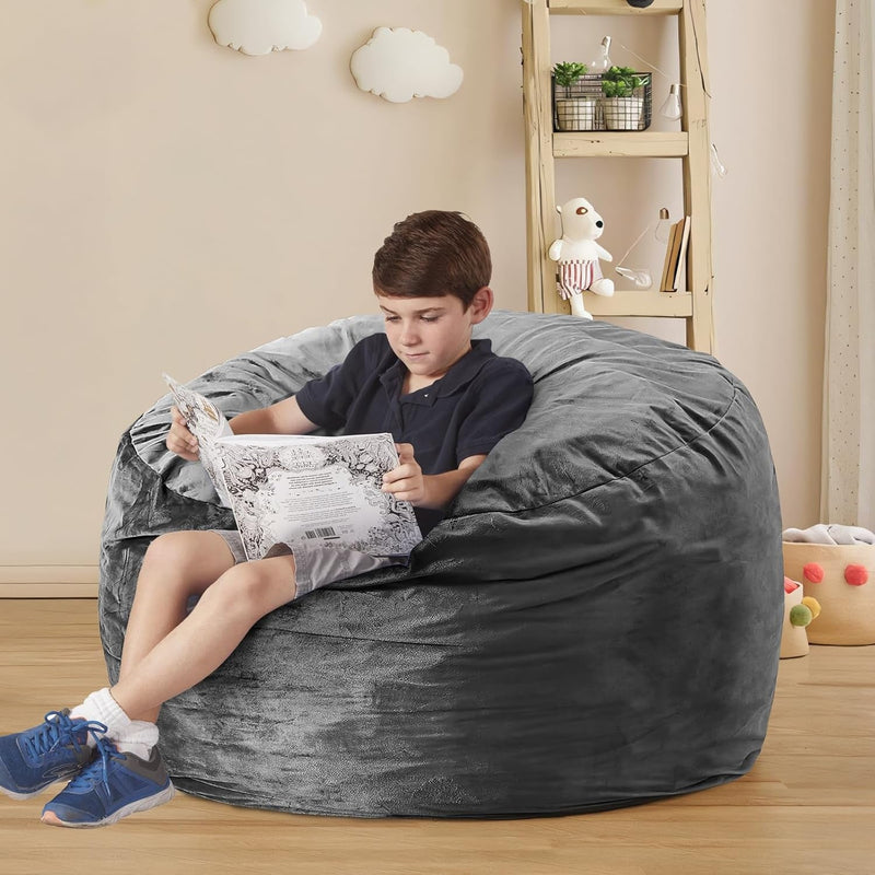 Bean Bag Chairs for Adults - 3' Memory Foam Furniture Beanbag Chair - Kids/Teens Sofa with Soft Micro Fiber Cover - round Fluffy Couch for Living Room Bedroom College Dorm - 3 Ft, Grey