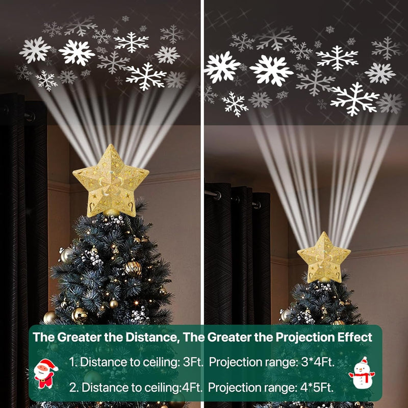 Christmas Star Tree Topper Lighted with Projector, Tree Toppers Christmas with Lights, Christmas Tree Ornament for Indoor Xmas Holiday New Year