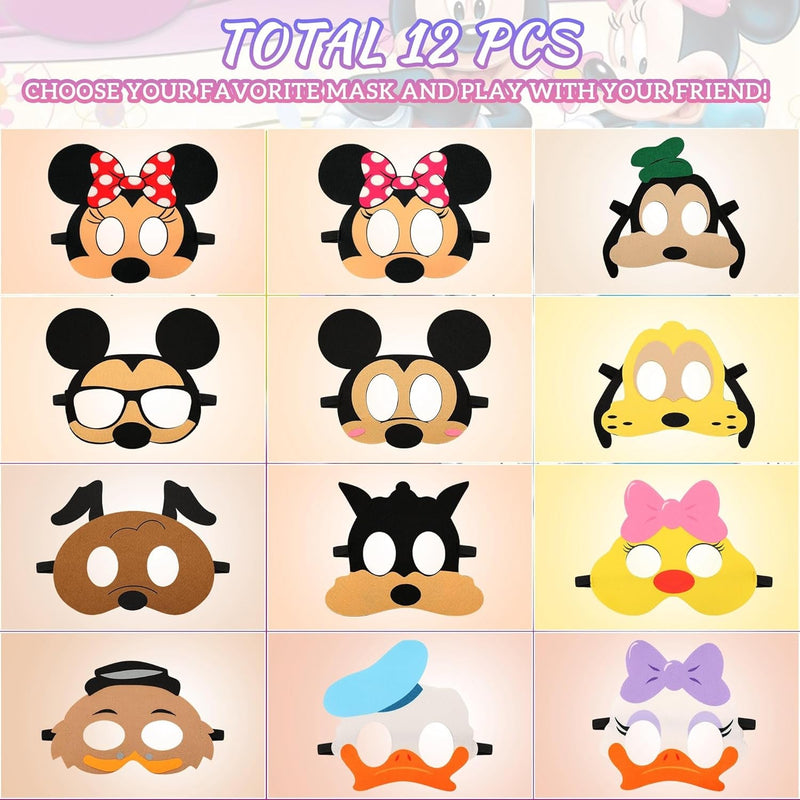 Cartoon Mouse Felt Masks for Kids - 12 Pcs Anime Theme Birthday Party Supplies Party Favors Dress up Costumes Mask Photo Booth Prop Cartoon Cosplay Birthday Gift for Children Boys Girls