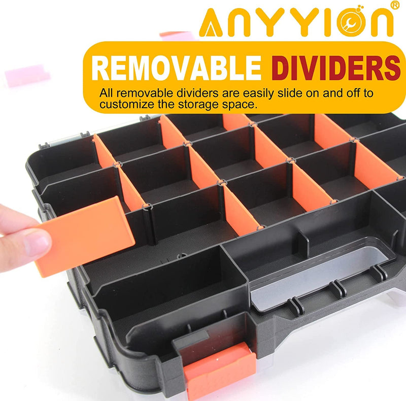 Anyyion Small Parts Organizer, 34-Compartments Double Side Parts Organizer with Removable Dividers for Hardware, Screws, Bolts, Nails, Beads, Jewelry & More by Stalwart