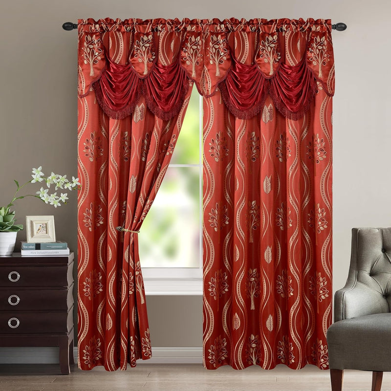 Elegant Comfort Luxurious Beautiful Curtain Panel Set with Attached Valance and Backing 54" X 84 Inch (Set of 2), Beige