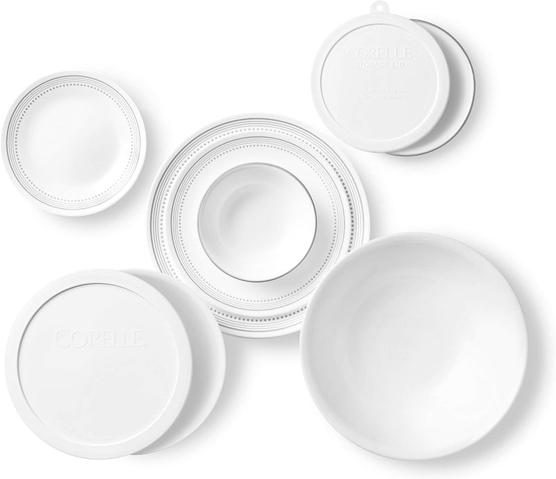 Corelle Vitrelle 78-Piece Service for 12 Dinnerware Set, Triple Layer Glass and Chip Resistant, Lightweight round Plates and Bowls Set, Mystic Gray