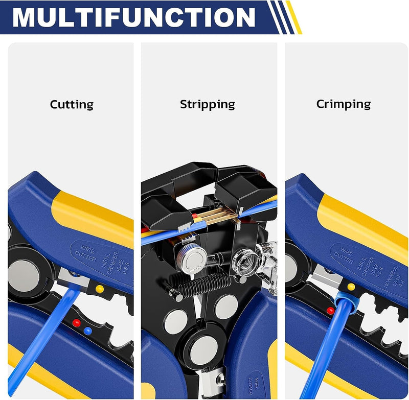 Haisstronica Self-Adjusting Wire Stripper, 3 in 1 Stripper/Cutter/Crimping Heavy Duty Automatic Electrical Wire Strippers for 10-24 AWG