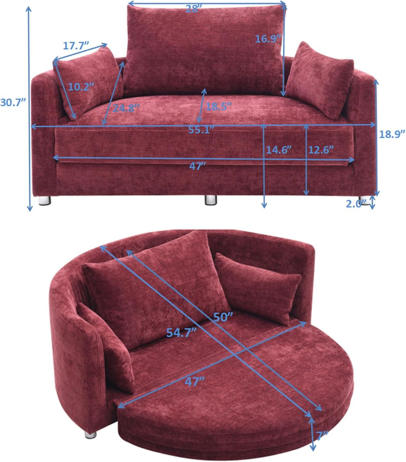 Foldable Sofa Bed, Folding Sleeper Couch Circular Floor Sofa Bed, Futon Couch Convertible Loveseat Sofa Lazy Sofa Couch for Balcony Living Room Dark Red