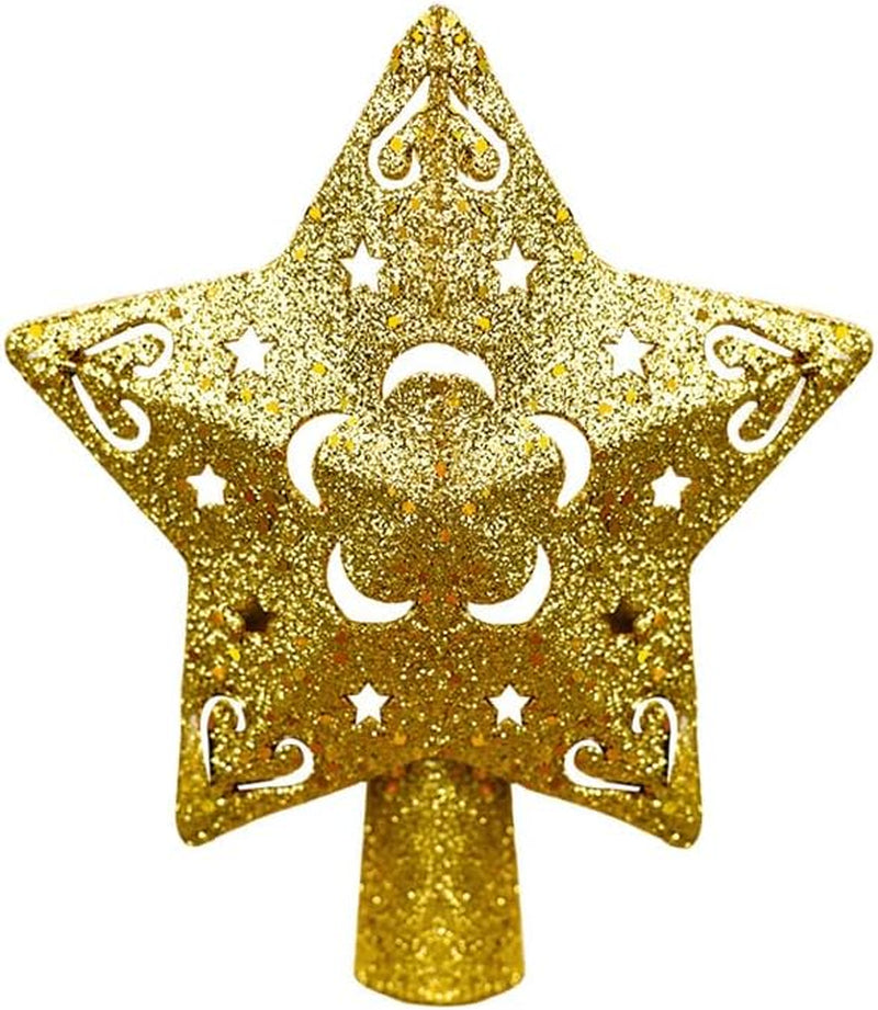 Christmas Tree Star Topper Projector - Ponwec Gold Tree Topper with LED 3D 360°Rotating Lights,6 Projection Pattern Glitter Star Projector Adjustable Xmas Tree Topper for Christmas Tree Decorations