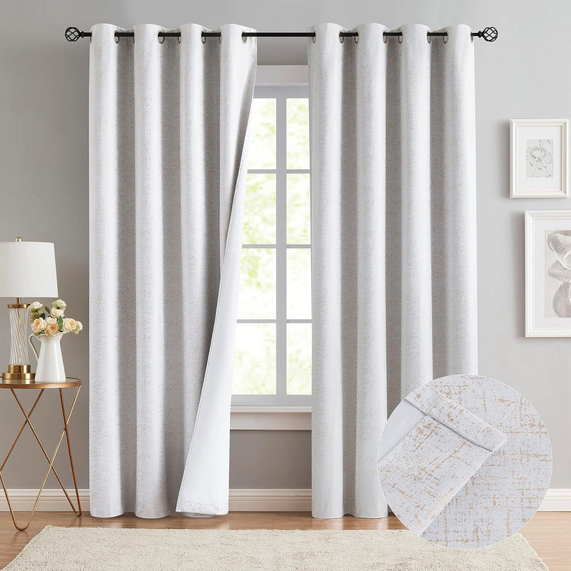 Bujasso Grey Metallic Room Darkening Window Curtains Luxury Silver Sparkle 75% Blackout Curtains 84 Inch Chic Glitter Gray Drapes for Living Room Bedroom Grommet Top 2 Panels,W52 Xl84