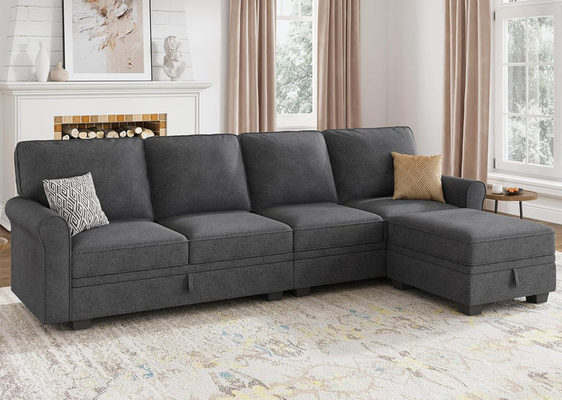 HONBAY Sectional Couch with Storage Seat L Shaped Sectional Couch with Reversible Chaise Small Sectional Couches for Living Room,Dark Grey