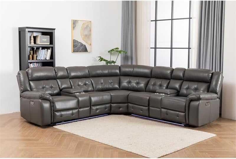 Arvelli 100" Power Reclining Faux Leather Sectional in Gray