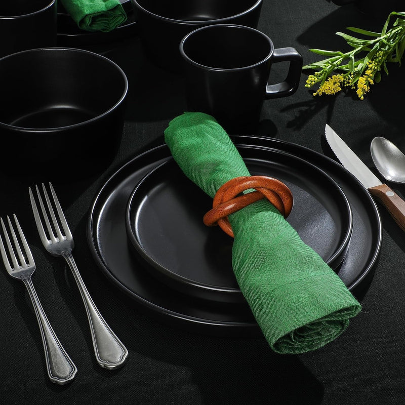 Gibson Soho Lounge Bowery 32 Piece Matte Black Stoneware Dinnerware Plates, Bowls, and Mugs Set - Service for 8