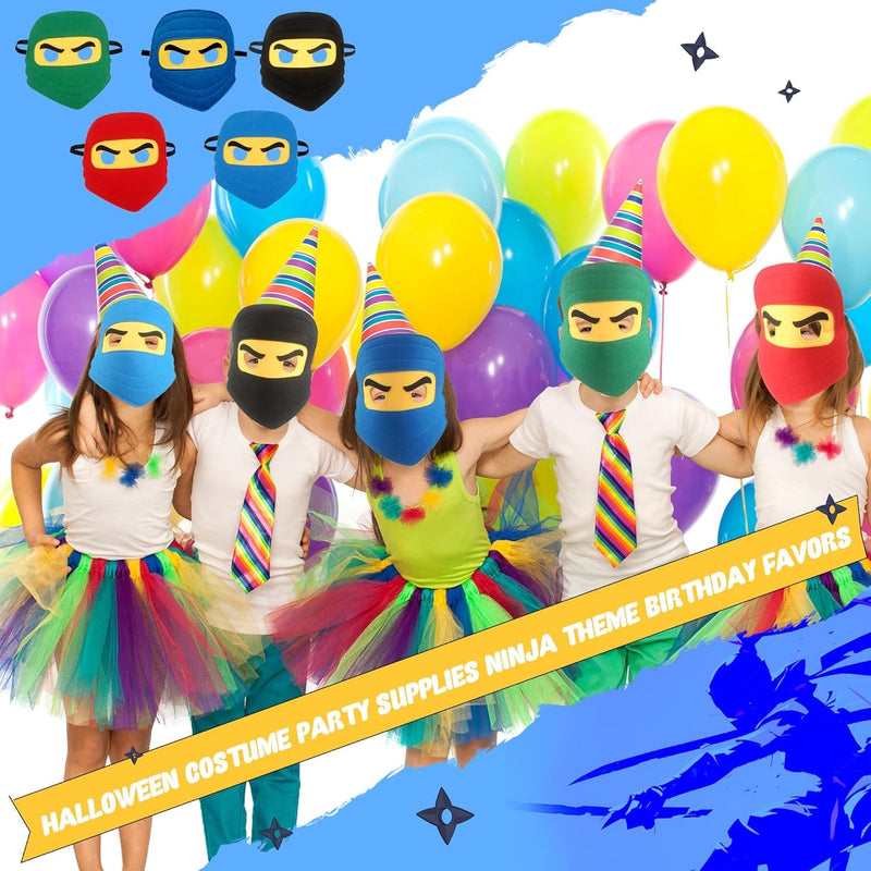 20 Pieces Kids Ninja Masks Felt Elastic Cartoon Mask for Boys Girls Halloween Costume Party Supplies Ninja Theme Birthday Favors