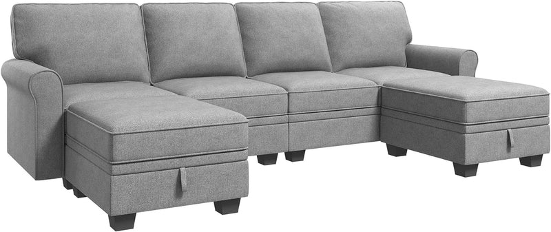 HONBAY Convertible Sectional Sofa with Storage Seat 6 Seat Sofa with Reversible Chaise U Shaped Sectional Couch for Living Room,Light Grey