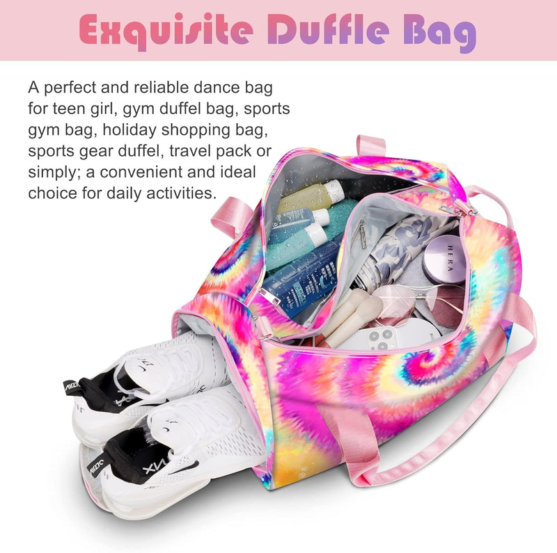 Duffle Bag for Girls and Woman,Dance Bag Girls,Overnight Bag Gymnastics Sports Bag for Kids with Shoe Compartments,Woman Travel Weekender Sleepover Carry on Bag