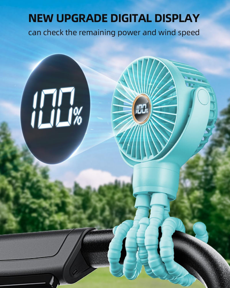 Baby Stroller Fan, Mini Portable Fan Battery Operated, LED Display with 3 Speeds, Small Clip on Fan Desk Fans USB Rechargeable, Personal Handheld Fan for Travel Outdoor, Children Gifts