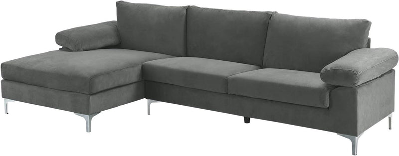 Casa Andrea Milano Modern Large Velvet L-Shape Sectional Sofa, with Extra Wide Chaise Lounge Couch