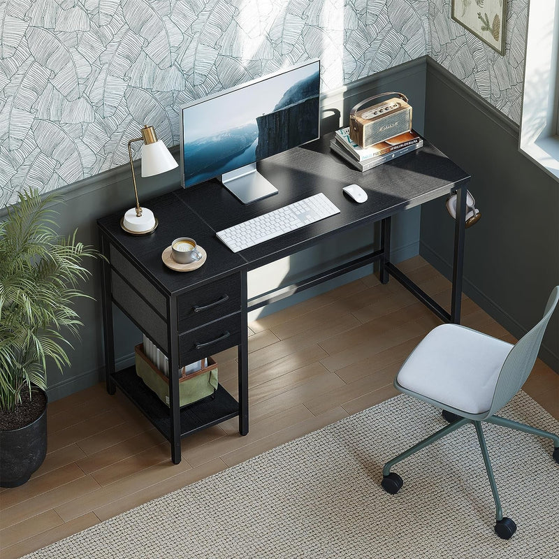 Cubicubi Computer Home Office Desk with 2 Drawers, 47 Inch Small Desk Study Writing Table, Modern Simple PC Desk, Black