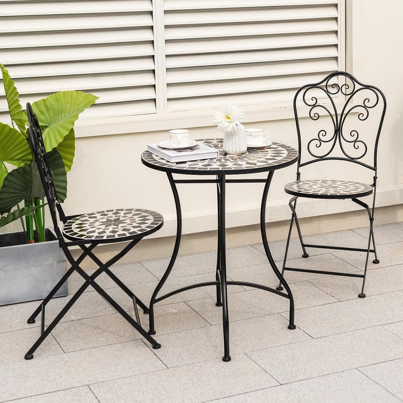 Giantex Set of 2 Patio Folding Chairs, Mosaic Bistro Chairs W/Backrest & round Seat, Heavy-Duty Metal Frame, 330Lbs Capacity, Outdoor Chairs for Porch Balcony Lawn