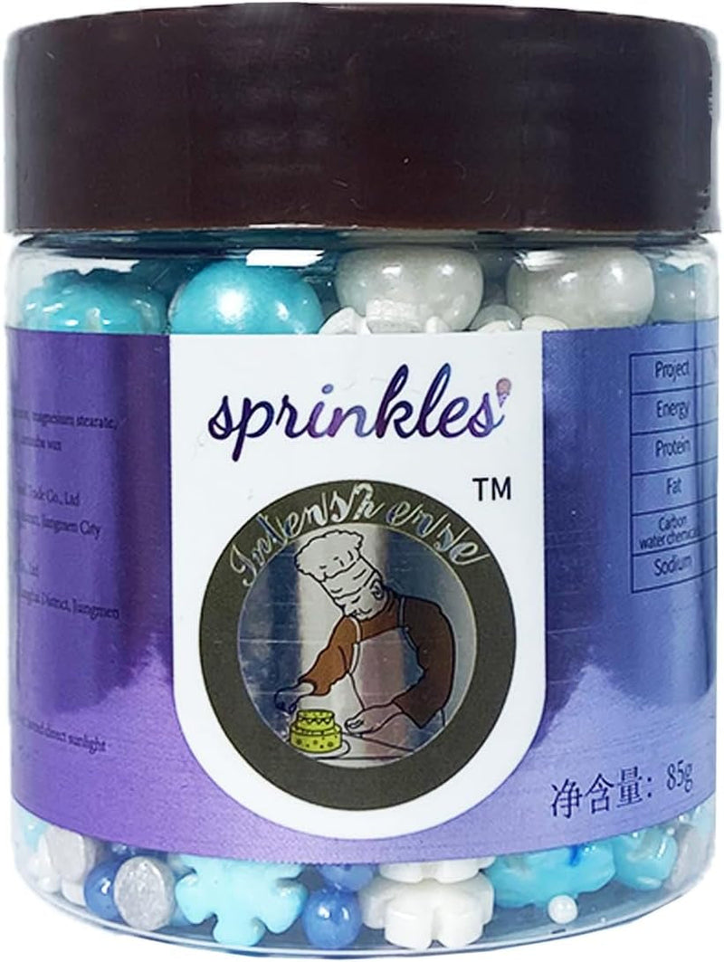 Blue Sprinkles, Edible Frozen in Sugar Sprinkles, Snowflake Sprinkle Mix for Cookies, Ice Cream, Cake and Cupcake Decorating, 3 Oz/85 G