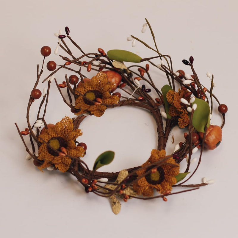 A Cheerful Giver Small Wreath Candle Ring Pansies Artificial Floral Decor for Candles Centerpieces & Home Accents