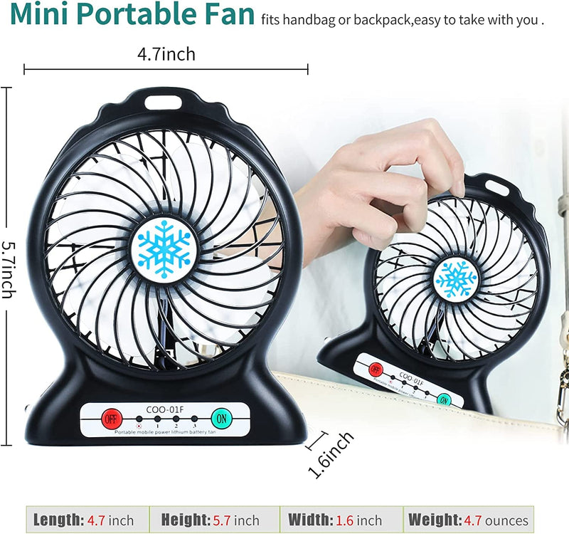 GGH Portable Fan Rechargeable,Personal Desk Fan,Small Battery Operated USB Fan with Flashlight,3 Speeds Wind Quiet Mini Desktop Fan for Travel,Camping,Bedroom,Office