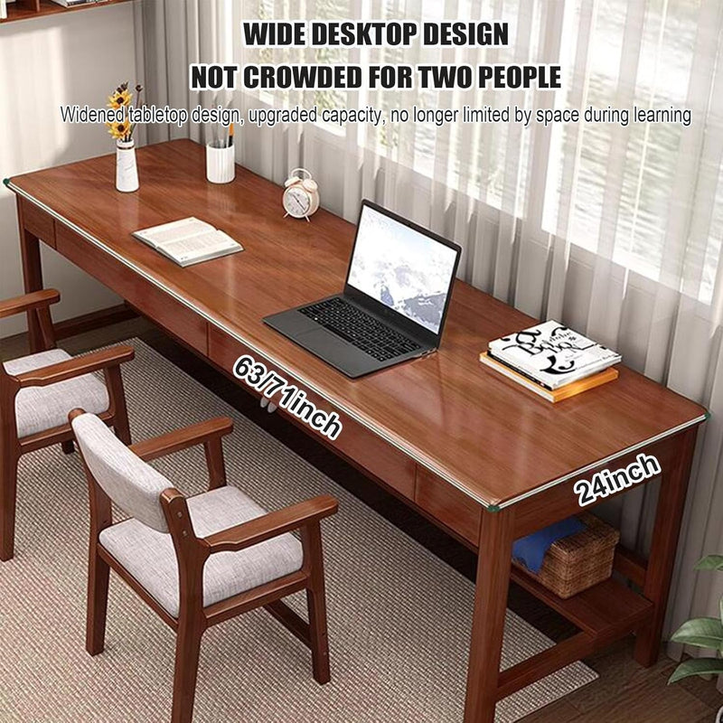 Extra Large Two Person Office Desk,Wooden Double Computer Desk with 2 Drawers and Storage Shelves, Study Writing Table for Home Office Workstation(63" L X 24" W, F)