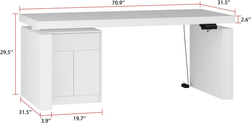 Homsee Large Home Office Electric Standing Desk with Drawer and Cabinet, Height Adjustable Stand up Desk, 70.9" Computer Desk Executive Corner Desk, White