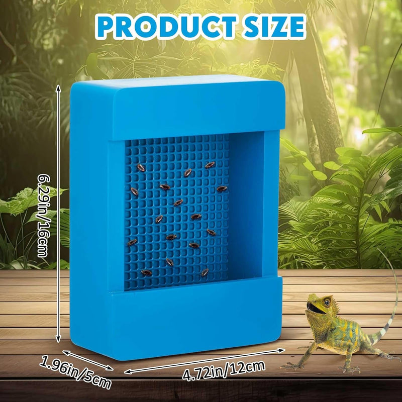 Chameleon Feeder Bearded Dragon Bug Bowl Wooden Bearded Dragon Feeder Insect Reptile Feeder Box with Grid Plate for Feeding Chameleon Gecko Lizard Frog Aquarium Accessories, Blue