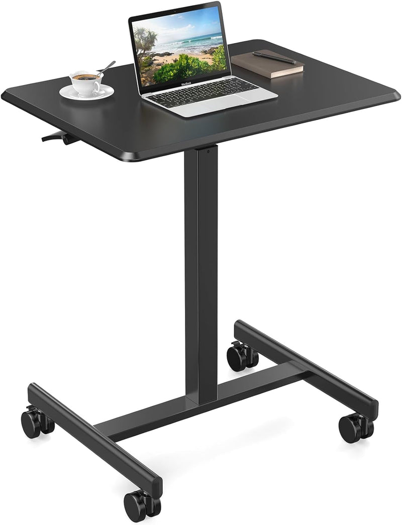 DUMOS Rolling Desk Adjustable Height, Mobile Desk with Wheels Lockable Black Mobile Laptop Desk Small Standing Desk for Office, Home and Study