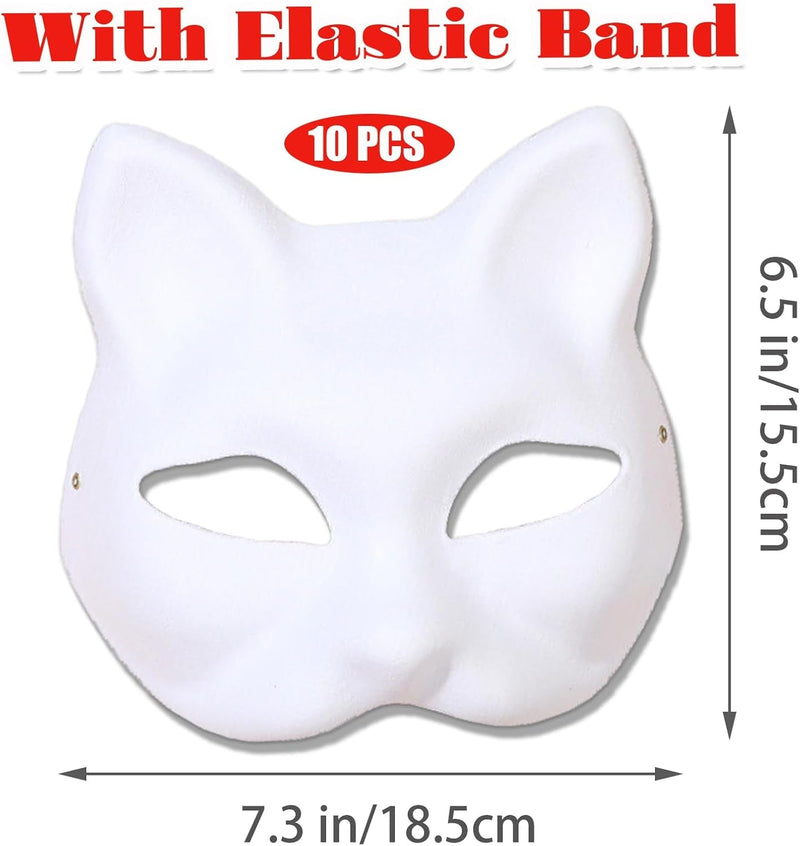 10PCS Cat Mask DIY White Cat Painted Masks Half Blank Animal Cosplay Dress up Mask Masquerade Cat Masks Halloween Mask Costume for Masquerade Prop,Party,Cosplay