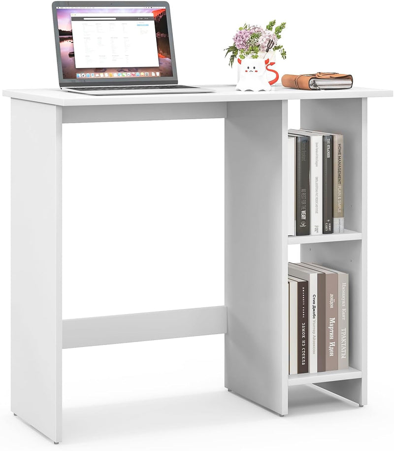 COSTWAY 31.5” Space Saving White Writing Desk, Modern Home Office Computer Workstation with Adjustable Shelf, Compact PC Table with Storage for Small Spaces/Bedroom/Dorm Rooms