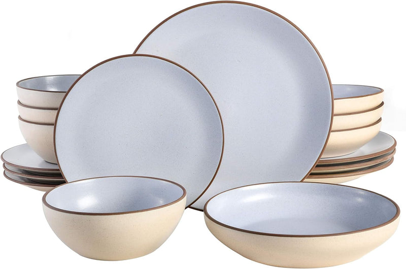 Gibson Elite Contempo Classic Double Bowl Dinnerware Set, Service for 4 (16Pcs), Light Blue