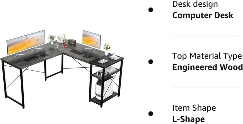 Homfio L Shaped Desk Computer Office Desk with Shelves Corner Computer Desk Large Gaming Table Industrial Simple Desk Workstation for Home Office Study Writing Table, Black Oak and Black