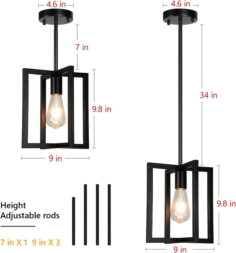 1-Light Black Pendant Lights Kitchen Island, Farmhouse Pendant Light Fixtures, Industrial Chandeliers Semi Flush Mount for Dining Room Restaurant Bar Kitchen Island Entryway Hallway