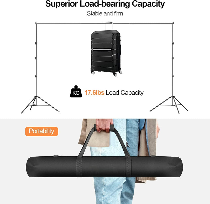 Backdrop Stand for Photoshoot, 8.5 X 10 Ft Heavy Duty Back Drop Adjustable Stands, Photography Background Support System Kit with Carry Bag for Photo Video Studio, Parties, Wedding