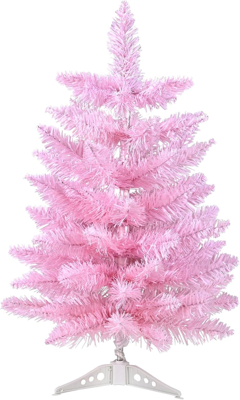 2FT Artificial Christmas Tree Pink Tabletop Christmas Tree with Plastic Stand Mini Xmas Pine Tree for Party Supplies Indoor Outdoor Holiday Home Decoration (Pink)