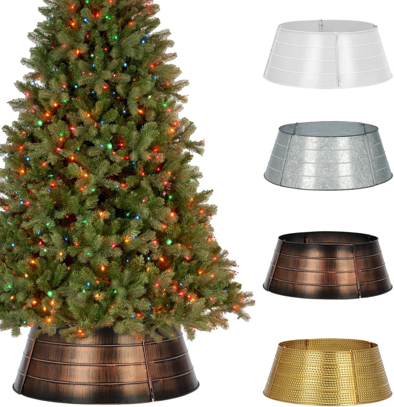 BAYN Metal Christmas Tree Collar, 23-Inch Diameter Base Cover Decorative Christmas Tree Ring Festive Xmas Artificial Tree Stand Cover for Christmas Decor