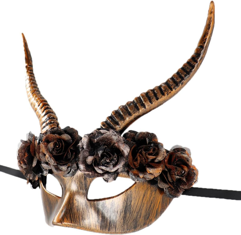 Coolwife Masquerade Mask Horns Punk Antique Flower Halloween Day of the Dead Party Venetian Costume Masks