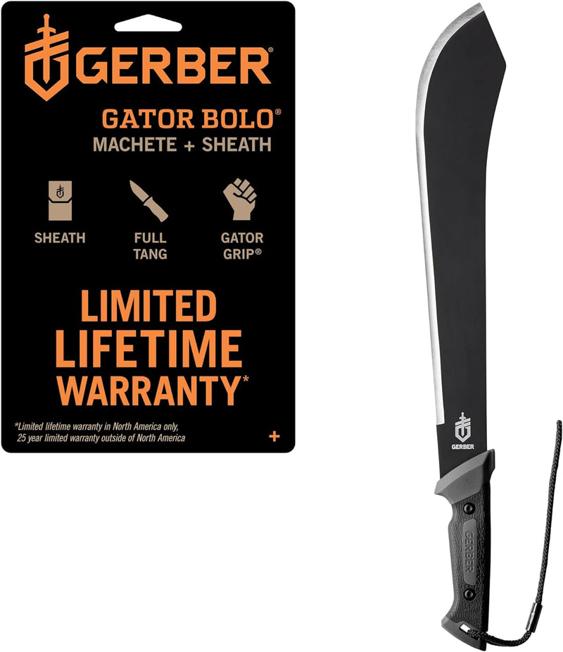 Gerber Gear Gator Machete 25" with Plain Edge Blade and Saw, Gator Grip and Protective Sheath for Gardening, Survival, Hunting, Camping and Bushcraft, Black