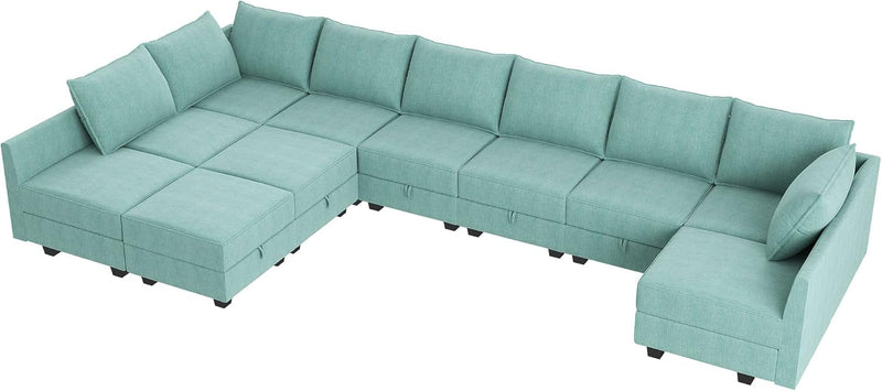 HONBAY Convertible U Shaped Modular Sofa Sectional Modular Couch with Chaise Oversized Sofa Sleeper Couch for Large Living Room,Aqua Blue