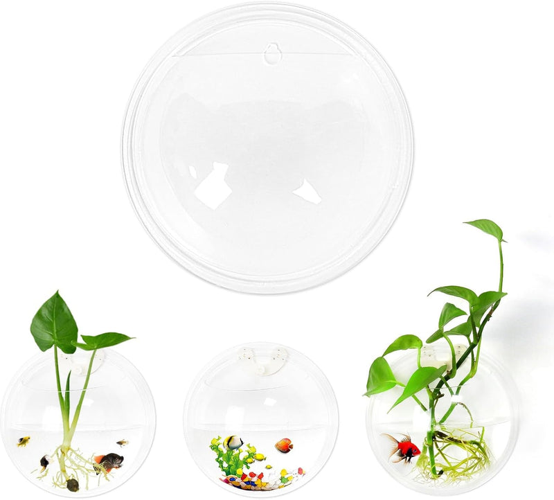 2PCS Wall Hanging Plant Terrarium, Wall Mounted Fish Bowl Tank Clear Flower Pot Aquarium, Acrylic Globe Flower Vase Planter, Wall Fish Bubble Tank for Succulent Plants, Hydroponic Air Plant