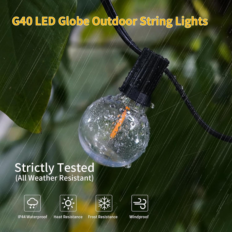 40FT LED Outdoor String Lights Waterproof, G40 LED Globe Outdoor Lights for Patio with 27 Edison Vintage Shatterproof Bulbs, Connectable Backyard Lights for Garden, Bistro, Porch, Cafe