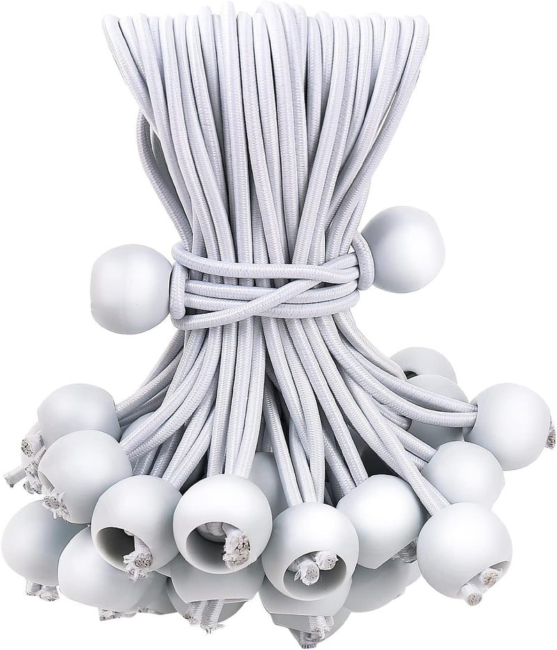 50PCS White Ball Bungee Cords, 6 Inch Heavy Duty Outdoor Bungee Cord with Balls, Tarp Tie down Bungee Balls for Shelter, Camping, Cargo,Tent Poles UV Resistant