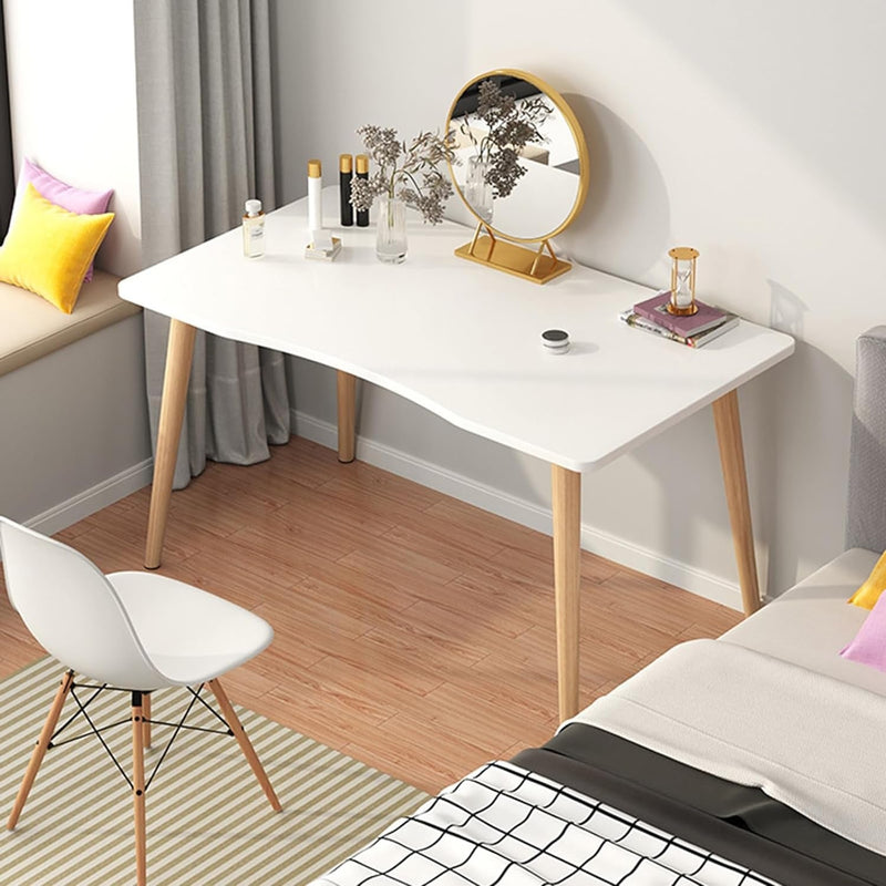 Computer Desk,Home Office Desk,Nordic Style Home Study Desk,Student Wood Writing Table with Ergonomic Edge,Makeup Workstation for Living Room Kitchen Bedroom White