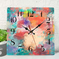 Artsocket Wooden Wall Clock Silent Non-Ticking, Green Blue Grey Teal Abstract Painting Gray Square Rustic Coastal Wall Clocks Decor for Home Kitchen Living Room Office, Battery Operated(12 Inch)