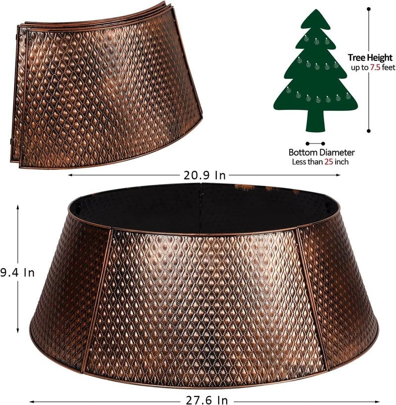 FORUP Metal Christmas Tree Collar, 27.6" Christmas Tree Ring, Christmas Tree Skirt Base Stand Protection from Pets, Tree Base Cover for Christmas Tree Decorations (Bronze)